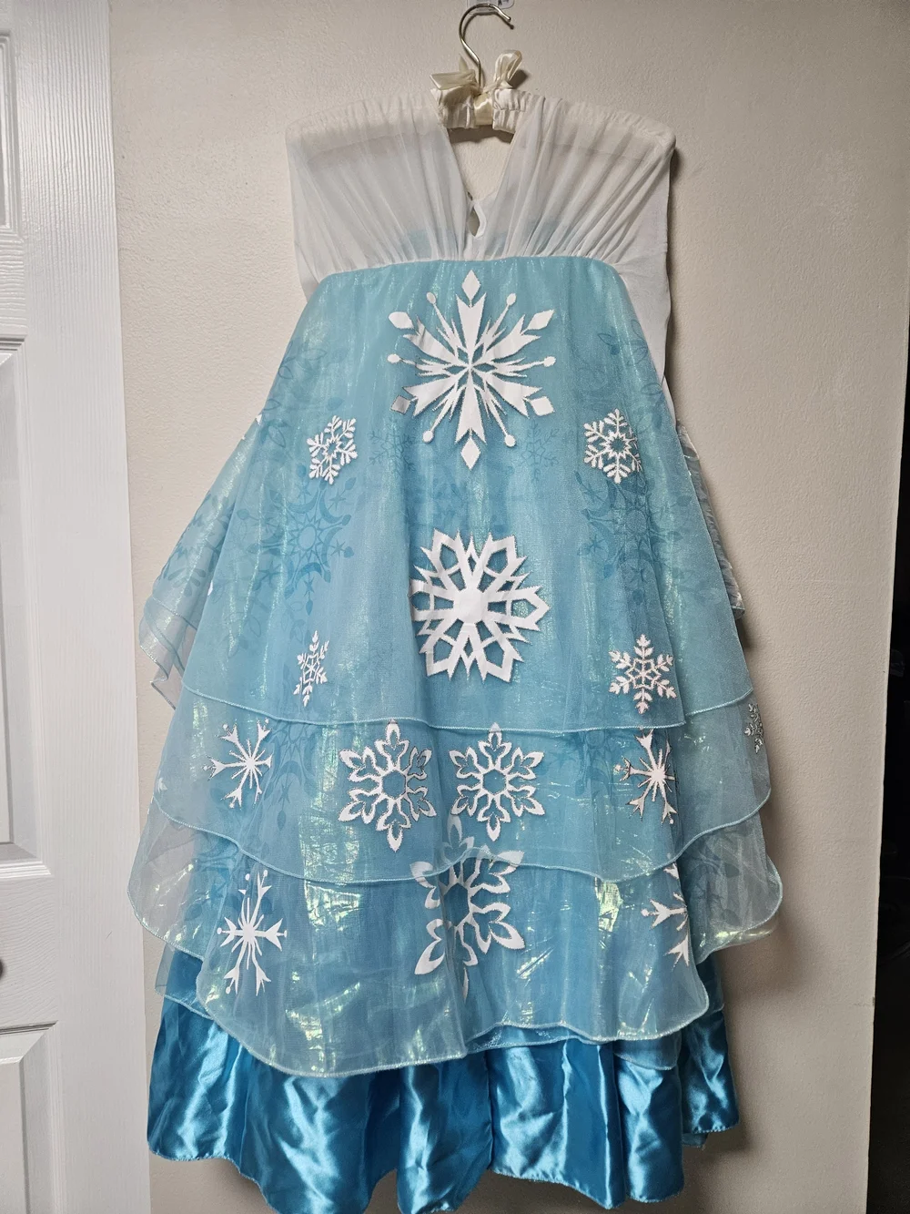 Disney Frozen Elsa Girls 7/8 Princess Costume Dress Blue Snowflake Wig Tiara